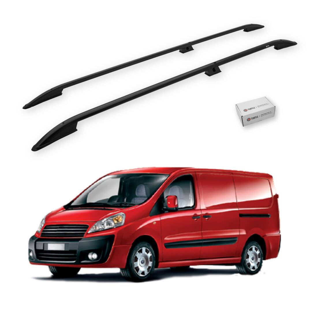 TURTLE Fits Fiat Scudo (Mk2) 2006-2016 / Lwb Roof Rail Crown Black - 1