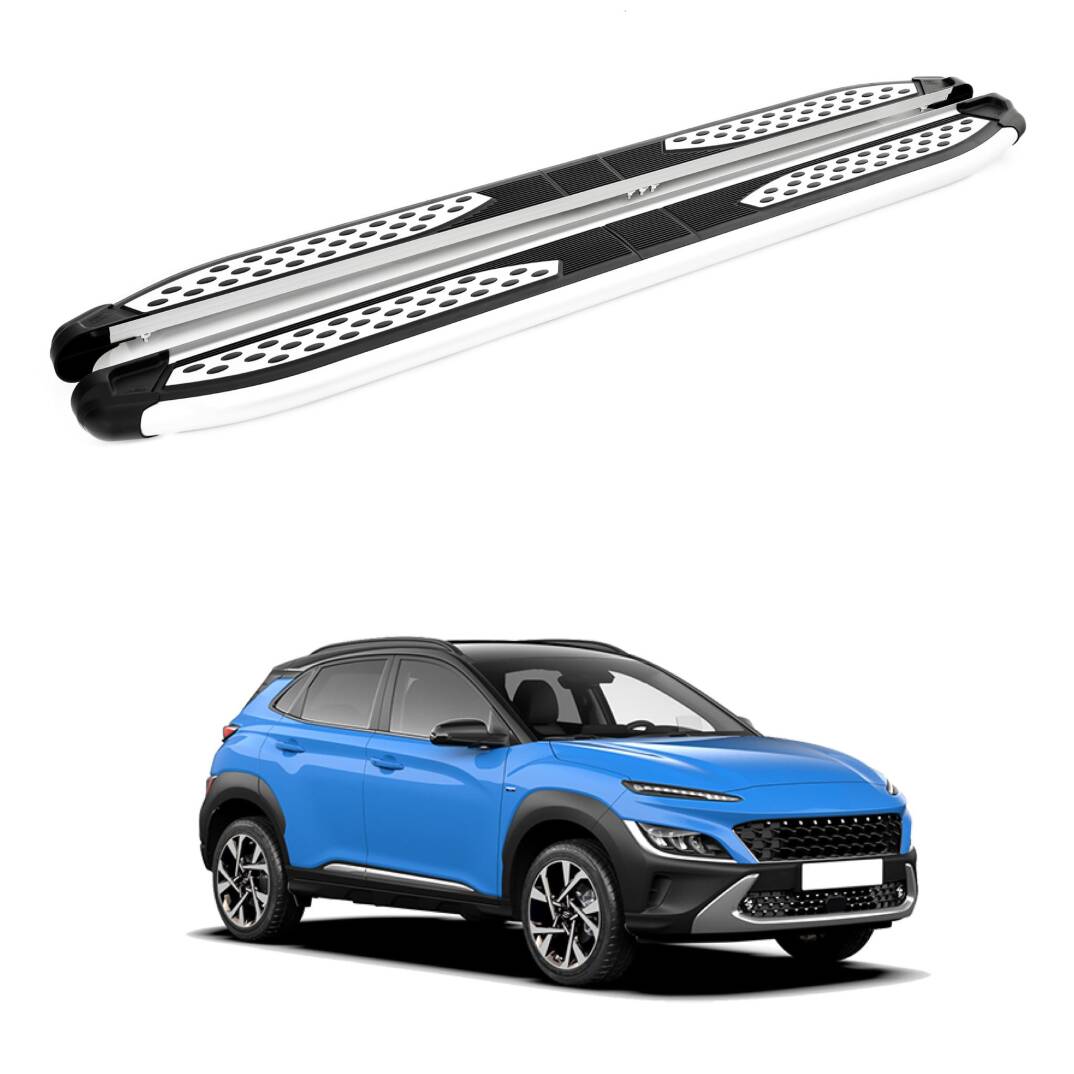 TURTLE Fits Hyundai Kona 2017-2023 Side Step Plus Silver - 1