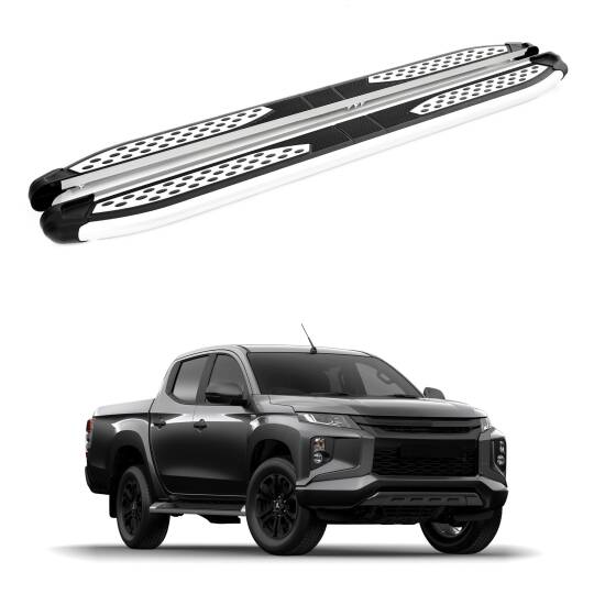 TURTLE Fits Mitsubishi Triton (Mk5) 2015-2025 Side Step Plus Silver