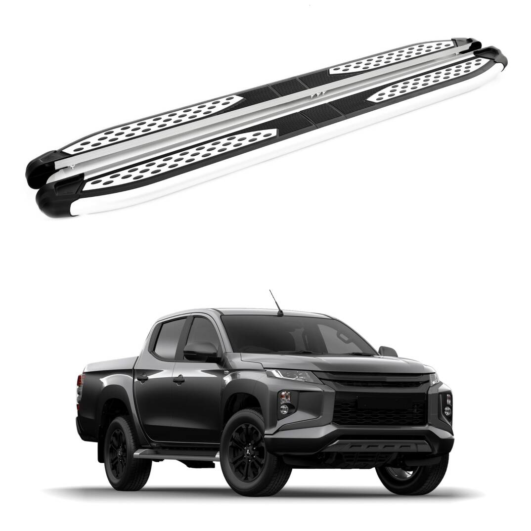 TURTLE Fits Mitsubishi Triton (Mk5) 2015-2025 Side Step Plus Silver - 1