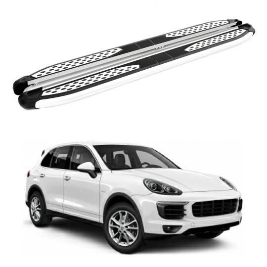 TURTLE Fits Porsche Cayenne (92A-E2) 2011-2017 Side Step Plus Silver