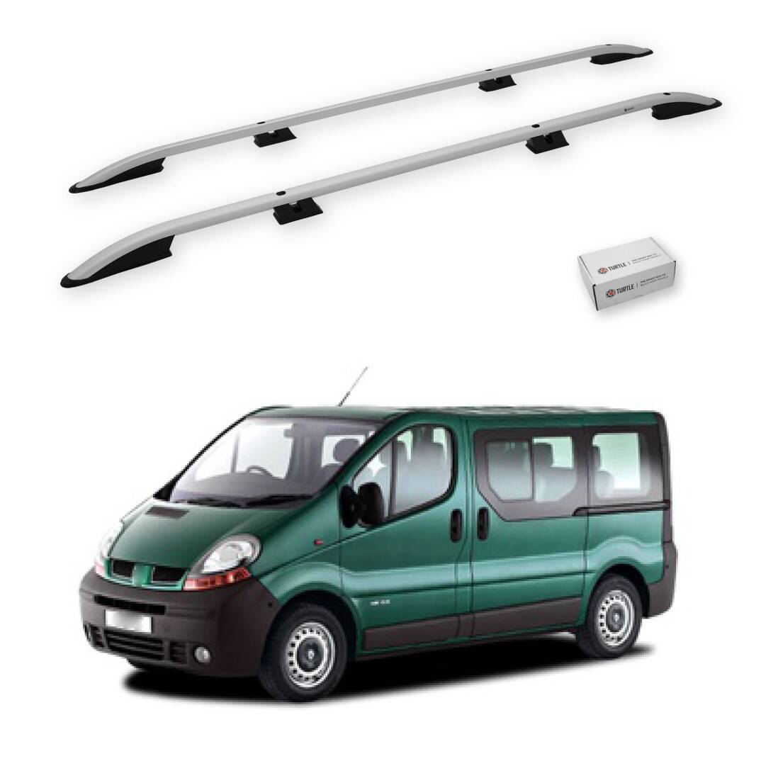 TURTLE Fits Renault Trafic (X83) 2001-2014 / Lwb Roof Rail Crown Silver - 1