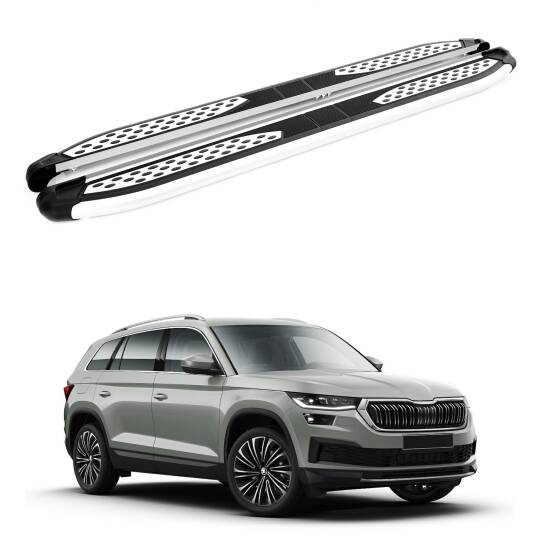TURTLE Fits Skoda Kodiaq (Ns7) 2017-2023 Side Step Plus Silver