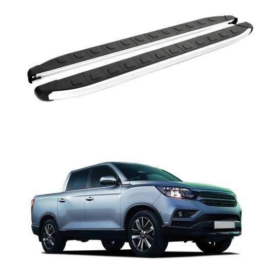 TURTLE Fits Ssangyong Musso (Q200) 2018-2025 Side Step Alyans Silver