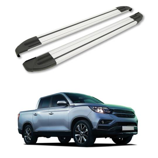 TURTLE Fits Ssangyong Musso (Q200) 2018-2025 Side Step Brillant Silver
