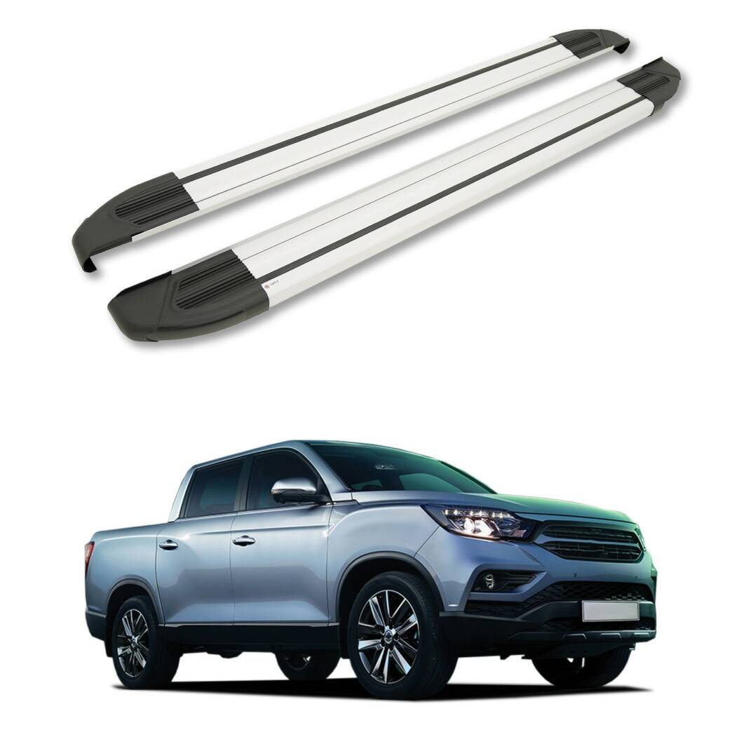 TURTLE Fits Ssangyong Musso (Q200) 2018-2025 Side Step Brillant Silver - 1