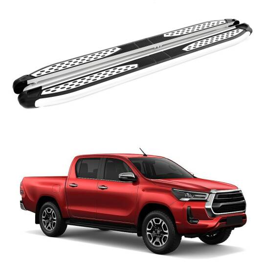 TURTLE Fits Toyota Hilux Revo 2015-2025 Side Step Plus Silver