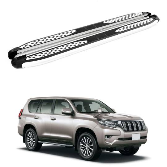 TURTLE Fits Toyota Land Cruiser Prado (J150) 2010-2023 Side Step Plus Silver
