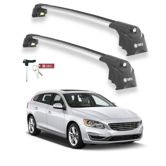 TURTLE Fits Volvo V60 2011-2018 Roof Rack Air2 Silver